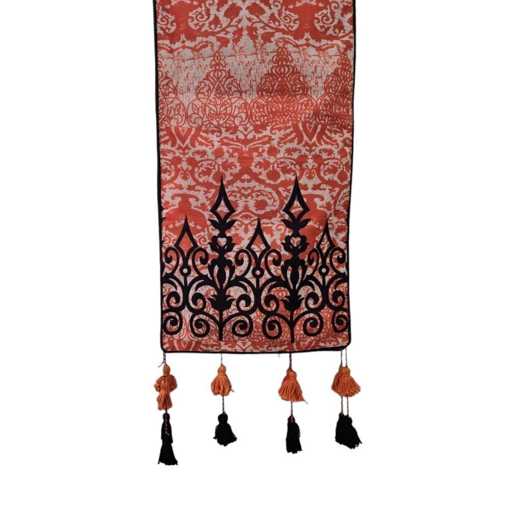Halloween Table Runner 72 x 14 Orang and Black Tassled Gothic Decor